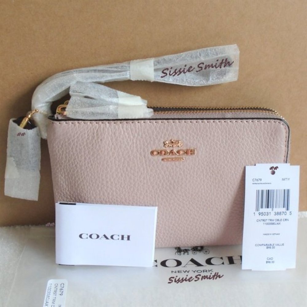 Coach Mauve Double Corner Zip Wristlet